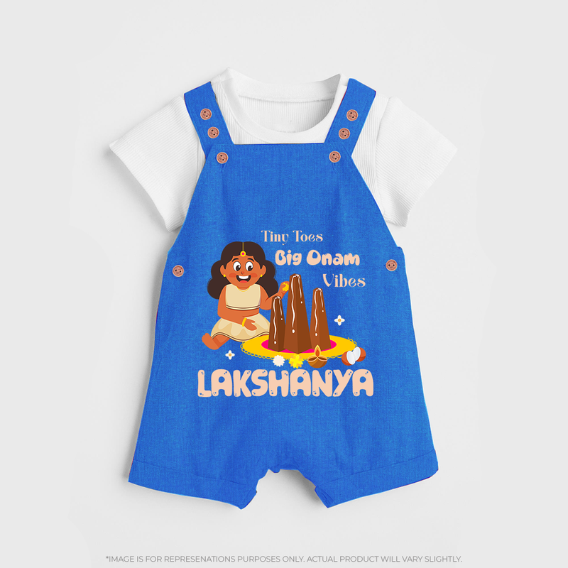 Tiny Toes Big Onam Vibes Dungaree Set | Custom Baby Dungaree Set for Onam Celebration - COBALT BLUE - 0 - 5 Months Old (Chest 18")