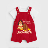 Tiny Toes Big Onam Vibes Dungaree Set | Custom Baby Dungaree Set for Onam Celebration - RED - 0 - 5 Months Old (Chest 18")