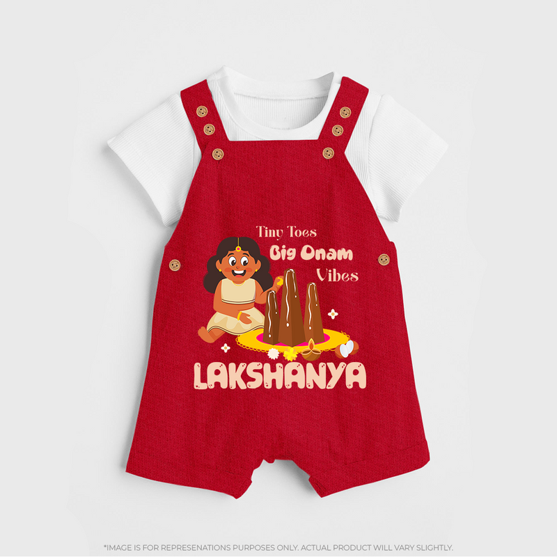 Tiny Toes Big Onam Vibes Dungaree Set | Custom Baby Dungaree Set for Onam Celebration - RED - 0 - 5 Months Old (Chest 18")