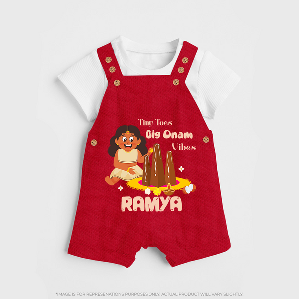 Tiny Toes Big Onam Vibes Girl Dungaree - RED - 0 - 5 Months Old (Chest 18")
