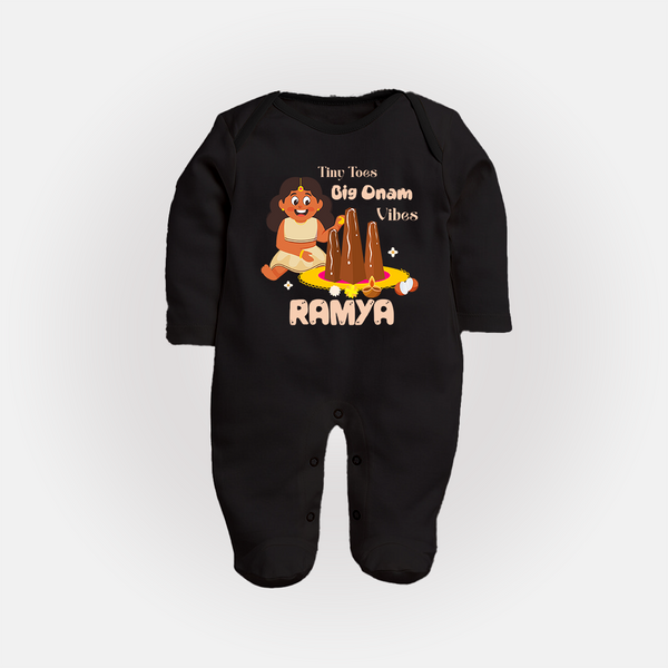 Tiny Toes Big Onam Vibes Girl Full Body Suit - BLACK - New Born (Chest 7.5")
