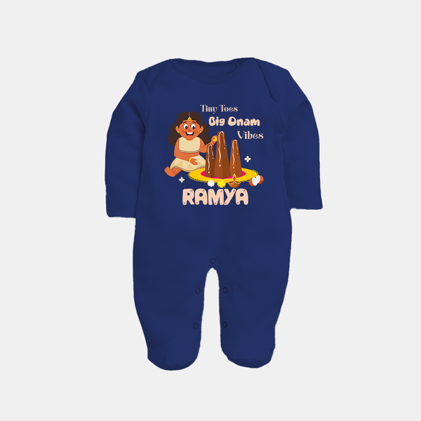 Tiny Toes Big Onam Vibes Girl Full Body Suit - NAVY BLUE - New Born (Chest 7.5")