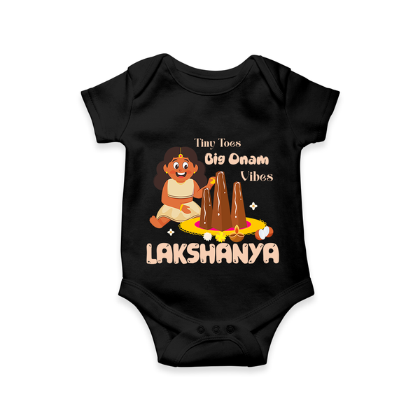 Tiny Toes Big Onam Vibes Romper / Onesie | Custom Baby Romper / Onesie for Onam Celebration - BLACK - New Born (Chest 14")