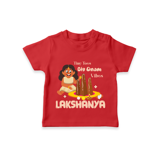 Tiny Toes Big Onam Vibes T-Shirt | Custom Baby T-Shirt for Onam Celebration - RED - 0-5 Months Old (Chest 17")