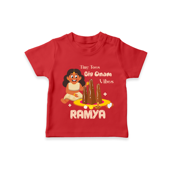 Tiny Toes Big Onam Vibes Girl T Shirt - RED - 0-5 Months Old (Chest 17")