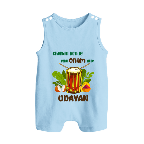 Chenda Ready Ithu Onam Alle Romper Suit | Custom Baby Romper Suit for Onam Fun with Chenda - BABY BLUE - 0 - 5 Months Old (Chest 18")