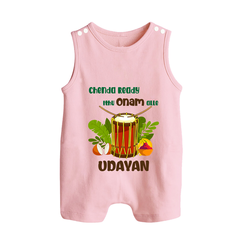 Chenda Ready Ithu Onam Alle Romper Suit | Custom Baby Romper Suit for Onam Fun with Chenda - BABY PINK - 0 - 5 Months Old (Chest 18")