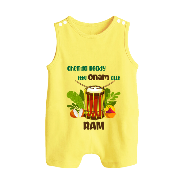 Chenda Ready Onam Celebration Button Romper - PASTEL YELLOW - New Born (Chest 18")