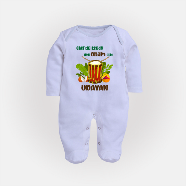 Chenda Ready Ithu Onam Alle Sleep Suit | Custom Baby Sleep Suit for Onam Fun with Chenda - BABY BLUE - New Born (Chest 7.5")