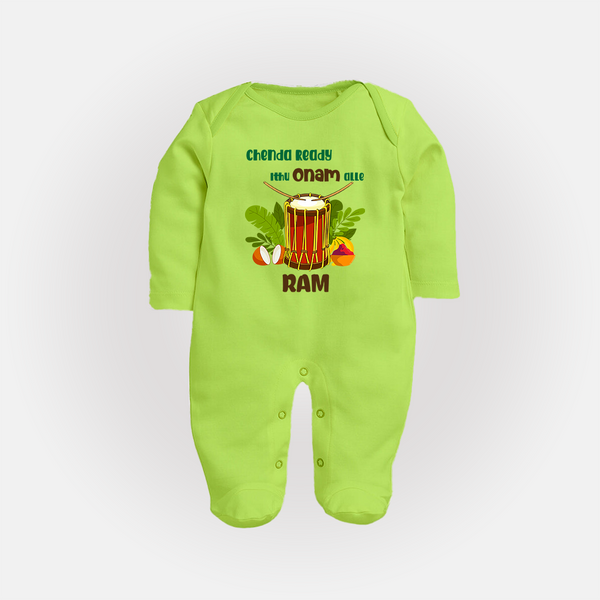 Chenda Ready Onam Celebration Full Body Suit - LIME GREEN - New Born (Chest 7.5")