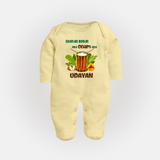 Chenda Ready Ithu Onam Alle Sleep Suit | Custom Baby Sleep Suit for Onam Fun with Chenda - PASTEL YELLOW - New Born (Chest 7.5")