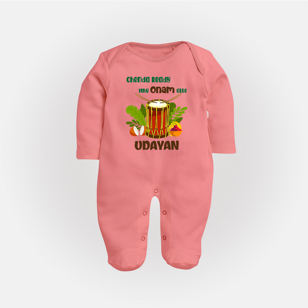 Chenda Ready Ithu Onam Alle Sleep Suit | Custom Baby Sleep Suit for Onam Fun with Chenda - PEACH - New Born (Chest 7.5")