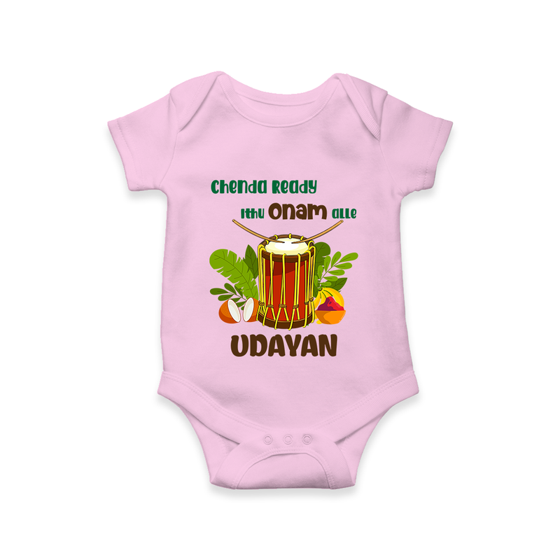 Chenda Ready Ithu Onam Alle Romper / Onesie | Custom Baby Romper / Onesie for Onam Fun with Chenda - BABY PINK - New Born (Chest 14")