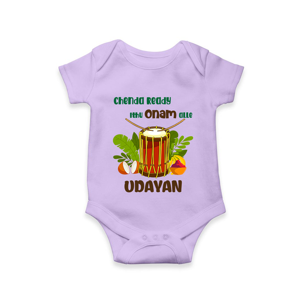 Chenda Ready Ithu Onam Alle Romper / Onesie | Custom Baby Romper / Onesie for Onam Fun with Chenda - LILAC - New Born (Chest 14")