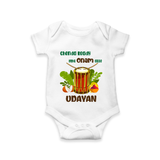 Chenda Ready Ithu Onam Alle Romper / Onesie | Custom Baby Romper / Onesie for Onam Fun with Chenda - WHITE - New Born (Chest 14")
