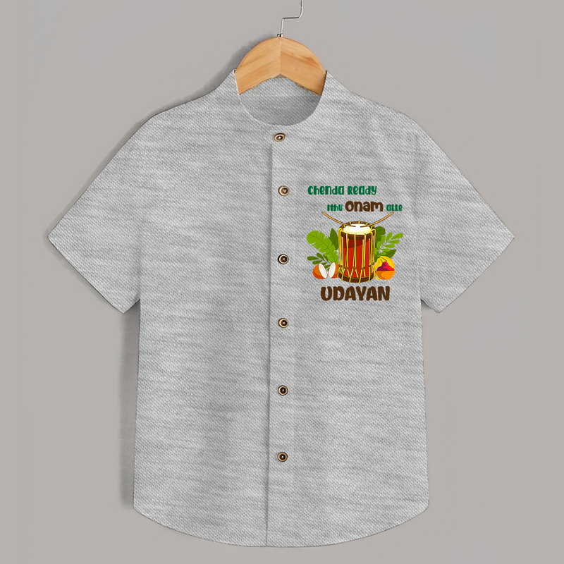 Chenda Ready Ithu Onam Alle Shirt | Custom Baby Shirt for Onam Fun with Chenda - GREY - 0 - 6 Months Old (Chest 23")