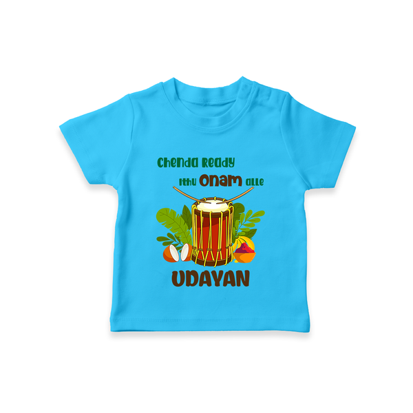 Chenda Ready Ithu Onam Alle T-Shirt | Custom Baby T-Shirt for Onam Fun with Chenda - SKY BLUE - 0-5 Months Old (Chest 17")