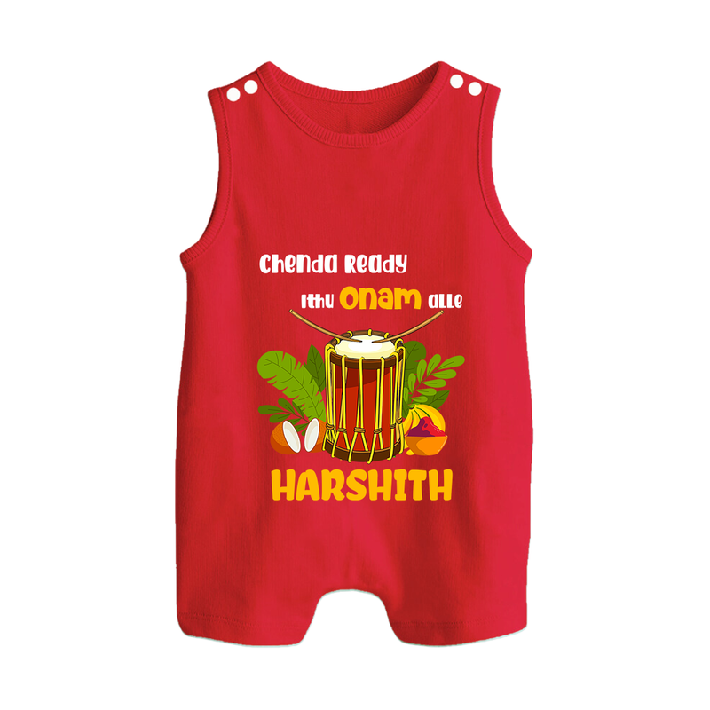 Chenda Ready Ithu Onam Alle Romper Suit | Custom Baby Romper Suit for Onam Fun with Chenda - RED - 0 - 5 Months Old (Chest 18")