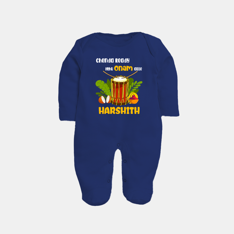 Chenda Ready Ithu Onam Alle Sleep Suit | Custom Baby Sleep Suit for Onam Fun with Chenda - NAVY BLUE - New Born (Chest 7.5")