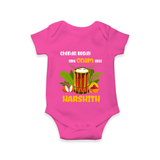 Chenda Ready Ithu Onam Alle Romper / Onesie | Custom Baby Romper / Onesie for Onam Fun with Chenda - HOT PINK - New Born (Chest 14")