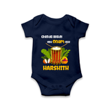 Chenda Ready Ithu Onam Alle Romper / Onesie | Custom Baby Romper / Onesie for Onam Fun with Chenda - NAVY BLUE - New Born (Chest 14")
