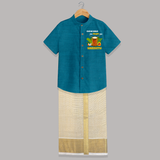 Chenda Ready Ithu Onam Alle Shirt And Dhoti | Custom Baby Shirt And Dhoti for Onam Fun with Chenda - PEACOCK BLUE - 0 - 6 Months Old (Chest-23") (Dhoti length-14")