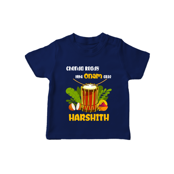 Chenda Ready Ithu Onam Alle T-Shirt | Custom Baby T-Shirt for Onam Fun with Chenda - NAVY BLUE - 0-5 Months Old (Chest 17")