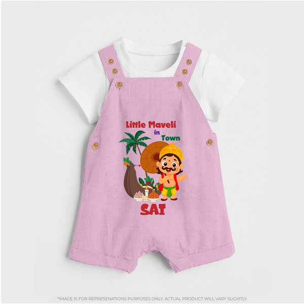 Little Maveli in Town Dungaree Set | Personalized Baby Dungaree Set for Onam Celebrations - BABY PINK - 0 - 5 Months Old (Chest 18")