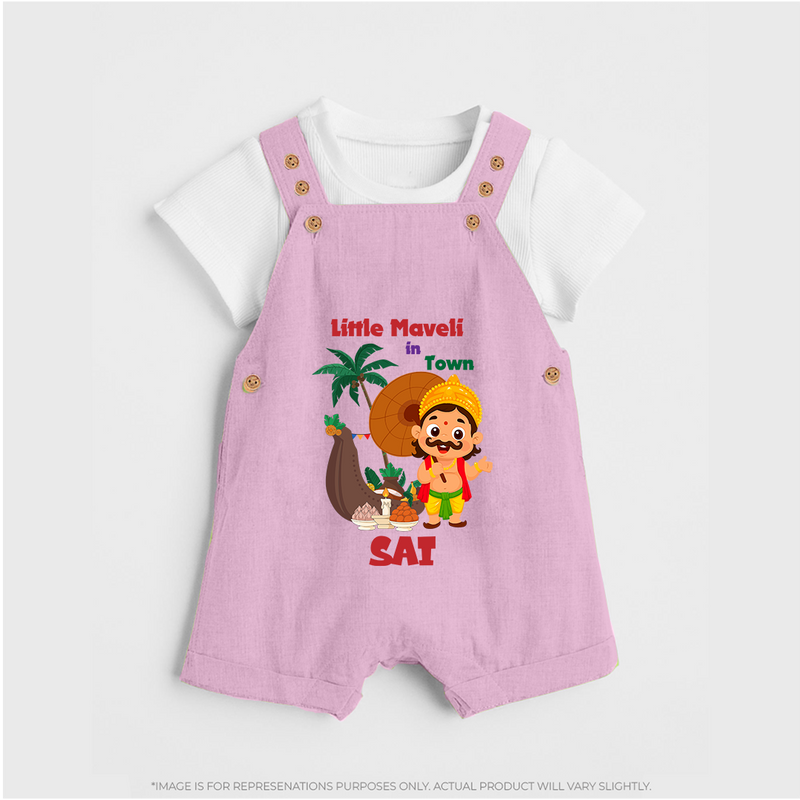 Little Maveli in Town Dungaree Set | Personalized Baby Dungaree Set for Onam Celebrations - BABY PINK - 0 - 5 Months Old (Chest 18")