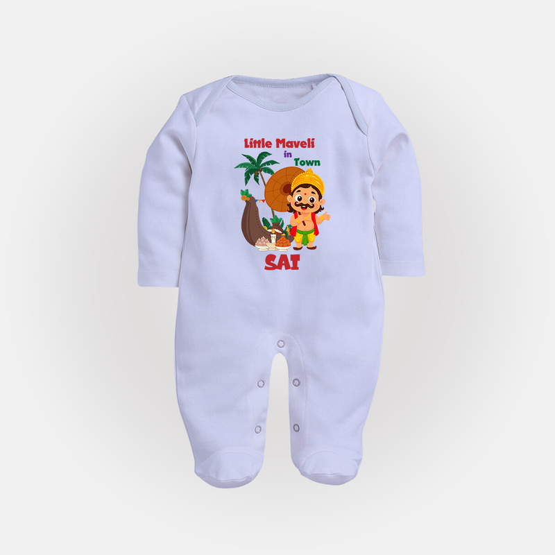 Little Maveli in Town Sleep Suit | Personalized Baby Sleep Suit for Onam Celebrations - BABY BLUE - New Born (Chest 7.5")