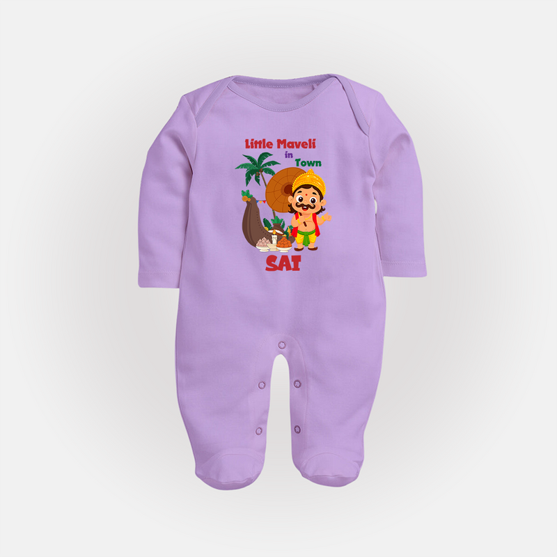 Little Maveli in Town Sleep Suit | Personalized Baby Sleep Suit for Onam Celebrations - LILAC - New Born (Chest 7.5")