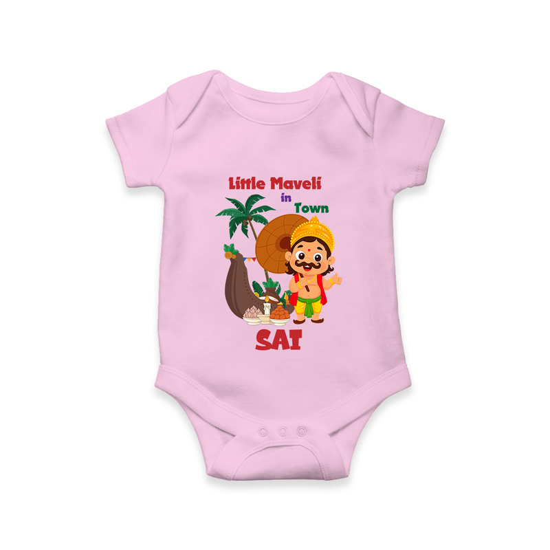 Little Maveli in Town Romper / Onesie | Personalized Baby Romper / Onesie for Onam Celebrations - BABY PINK - New Born (Chest 14")