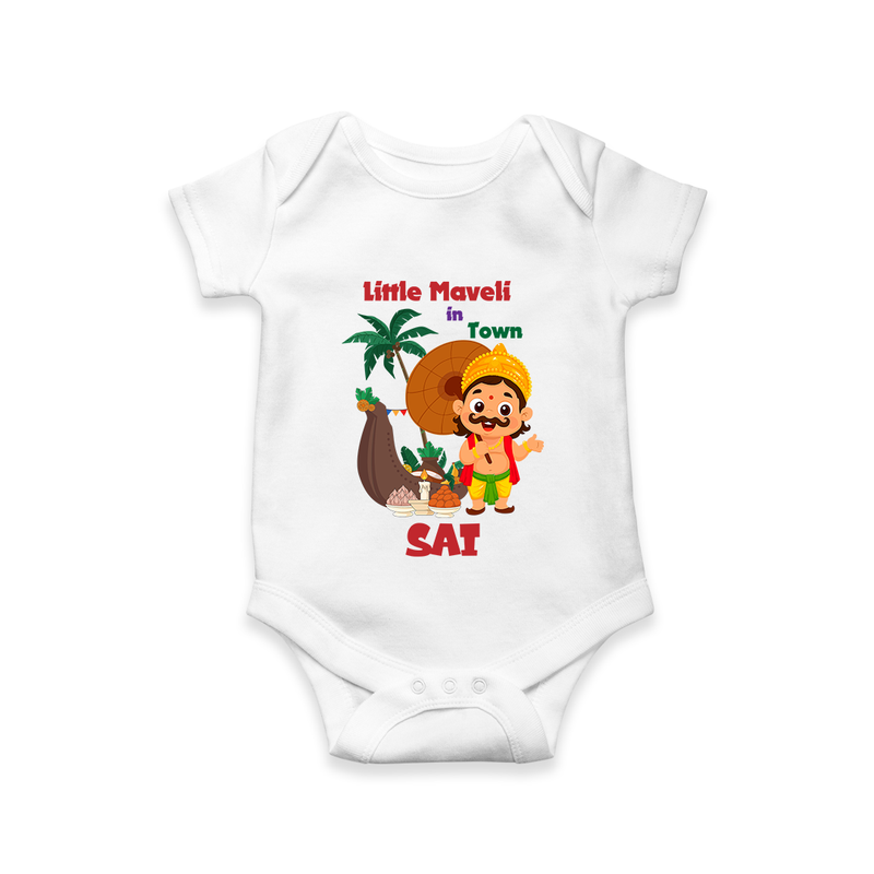 Little Maveli in Town Romper / Onesie | Personalized Baby Romper / Onesie for Onam Celebrations - WHITE - New Born (Chest 14")