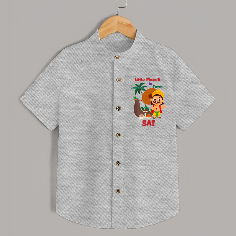 Little Maveli in Town Shirt | Personalized Baby Shirt for Onam Celebrations - GREY - 0 - 6 Months Old (Chest 23")