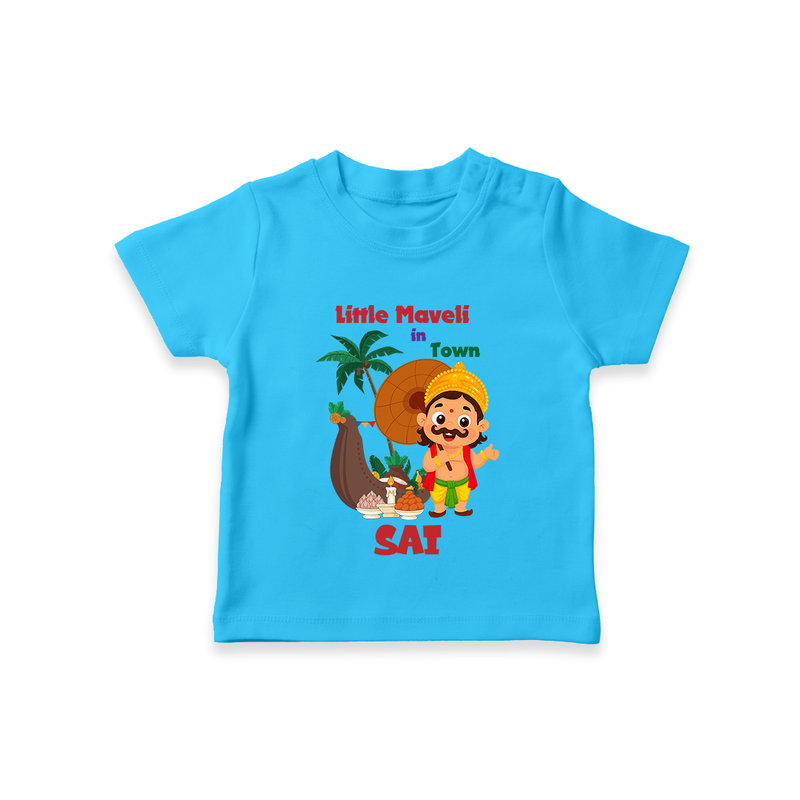 Little Maveli in Town T-Shirt | Personalized Baby T-Shirt for Onam Celebrations - SKY BLUE - 0-5 Months Old (Chest 17")