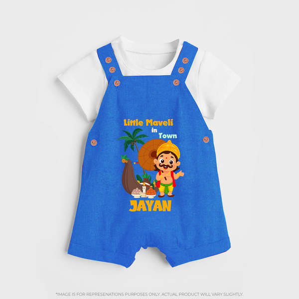 Little Maveli in Town Dungaree Set | Personalized Baby Dungaree Set for Onam Celebrations - COBALT BLUE - 0 - 5 Months Old (Chest 18")