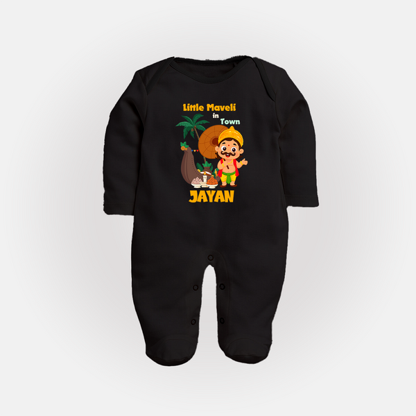 Little Maveli in Town Sleep Suit | Personalized Baby Sleep Suit for Onam Celebrations - BLACK - New Born (Chest 7.5")