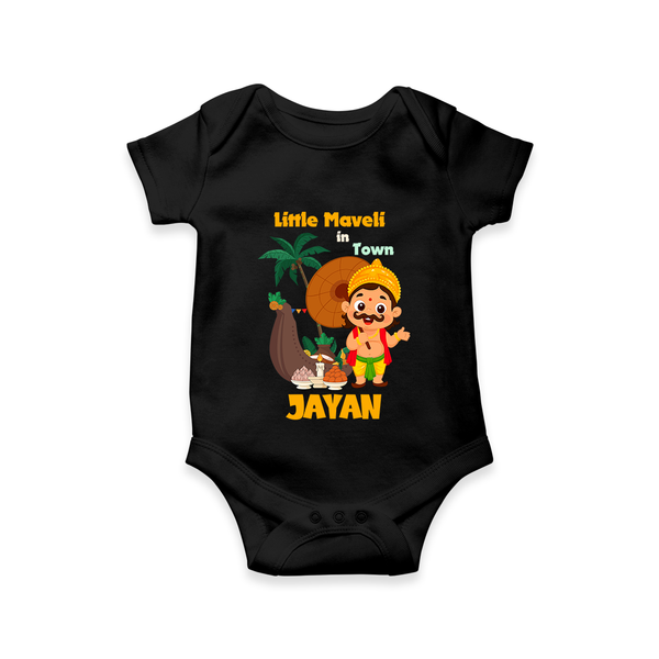 Little Maveli in Town Romper / Onesie | Personalized Baby Romper / Onesie for Onam Celebrations - BLACK - New Born (Chest 14")