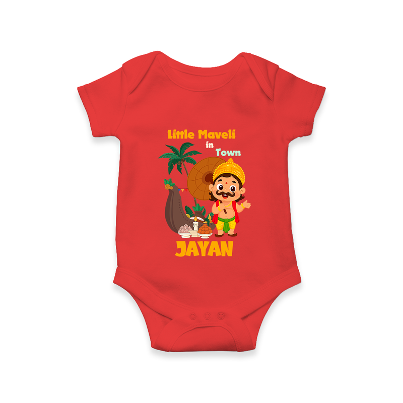 Little Maveli in Town Romper / Onesie | Personalized Baby Romper / Onesie for Onam Celebrations - RED - New Born (Chest 14")