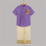 Little Maveli in Town Shirt And Dhoti | Personalized Baby Shirt And Dhoti for Onam Celebrations - ROYAL PURPLE - 0 - 6 Months Old (Chest-23") (Dhoti length-14")