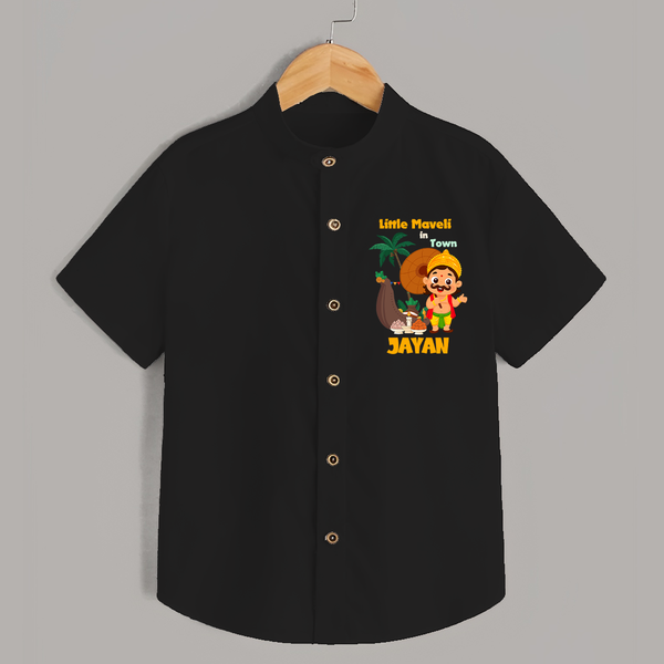 Little Maveli in Town Shirt | Personalized Baby Shirt for Onam Celebrations - BLACK - 0 - 6 Months Old (Chest 23")