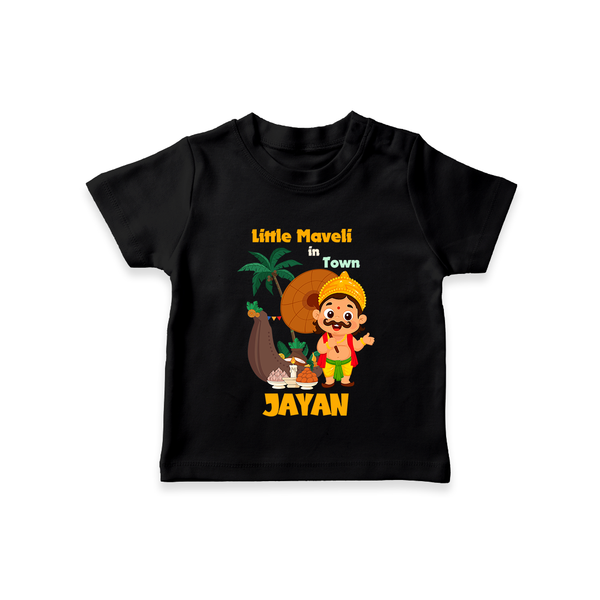 Little Maveli in Town T-Shirt | Personalized Baby T-Shirt for Onam Celebrations - BLACK - 0-5 Months Old (Chest 17")