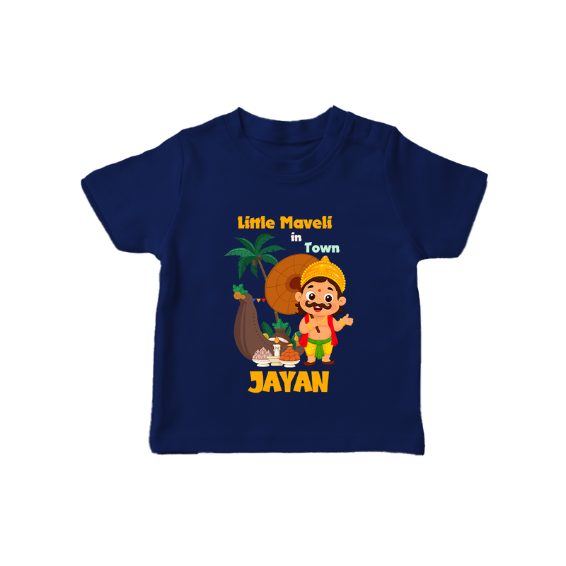 Little Maveli in Town T-Shirt | Personalized Baby T-Shirt for Onam Celebrations - NAVY BLUE - 0-5 Months Old (Chest 17")