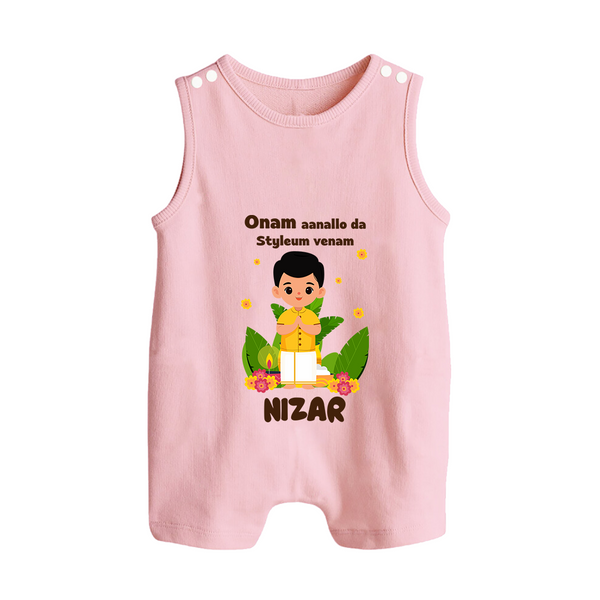 Onam Style Traditional Boy Button Romper - BABY PINK - New Born (Chest 18")