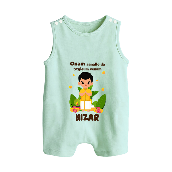 Onam Style Traditional Boy Button Romper - MINT GREEN - New Born (Chest 18")