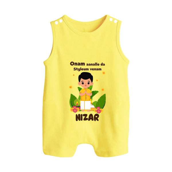 Onam Style Traditional Boy Button Romper - PASTEL YELLOW - New Born (Chest 18")