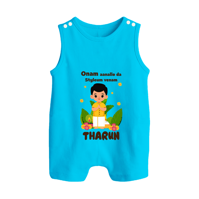 Onam Aanallo Da Styleum Venam Romper Suit | Custom Baby Romper Suit for Onam Style - SKY BLUE - 0 - 5 Months Old (Chest 18")