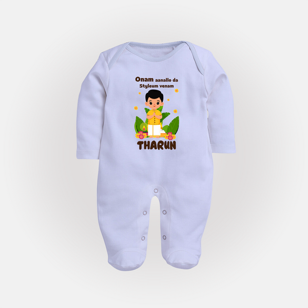 Onam Aanallo Da Styleum Venam Sleep Suit | Custom Baby Sleep Suit for Onam Style - BABY BLUE - New Born (Chest 7.5")