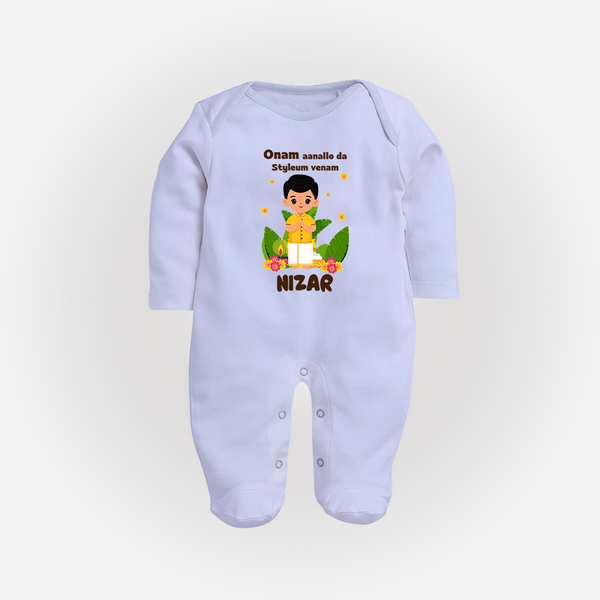 Onam Style Traditional Boy Full Body Suit - BABY BLUE - New Born (Chest 7.5")