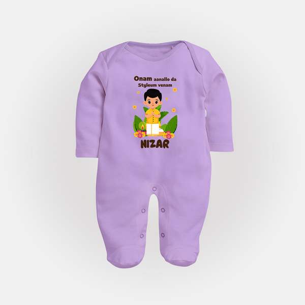 Onam Style Traditional Boy Full Body Suit - LILAC - New Born (Chest 7.5")